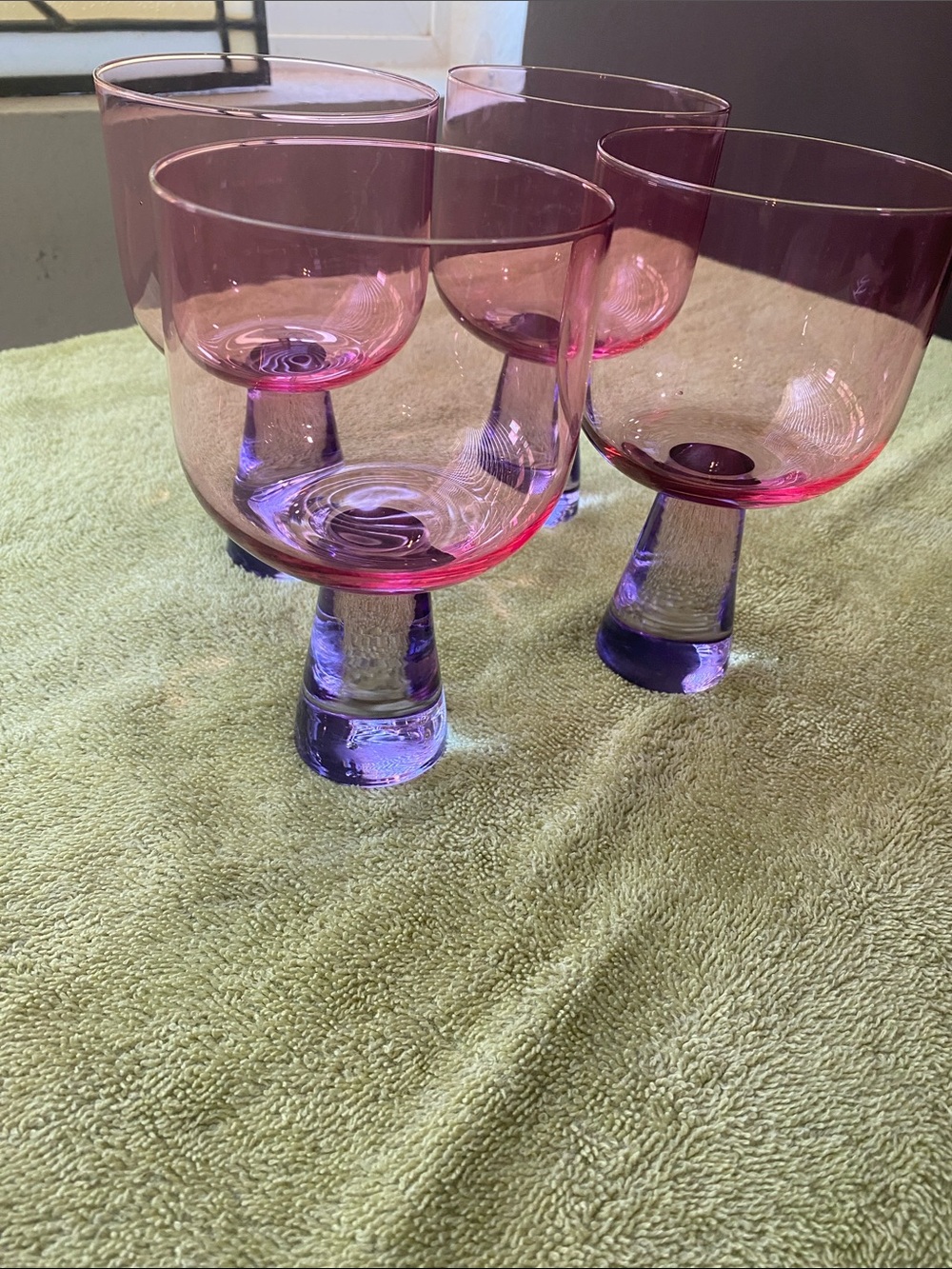 Set of 4 Pink and Purple Stemmed Goblets
